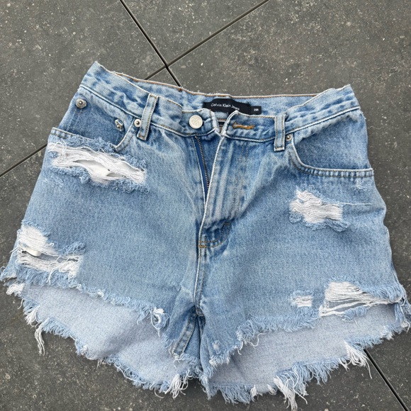 Custom Calvin Klein Light Wash Ripped Jean Shorts - Picture 1 of 2